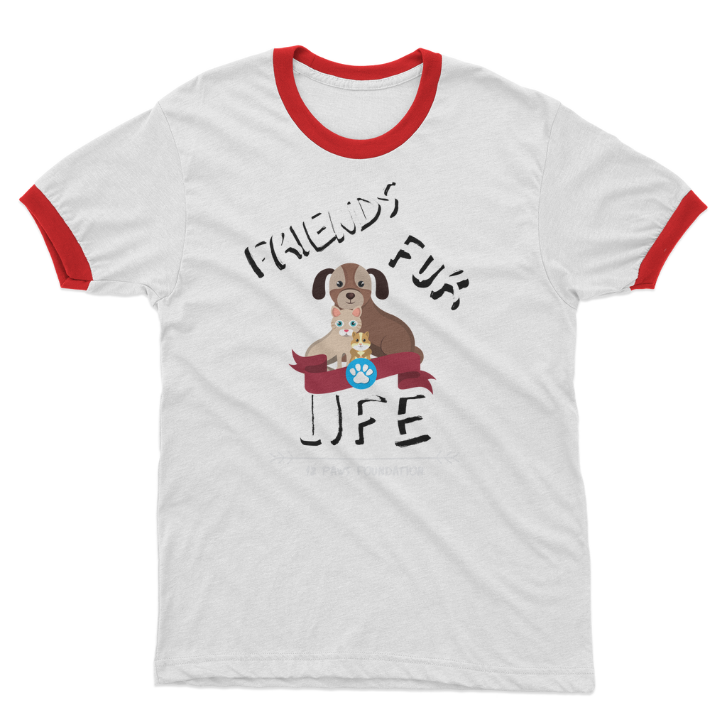 (White Lettering) Friends Fur Life Adult Ringer T-Shirt