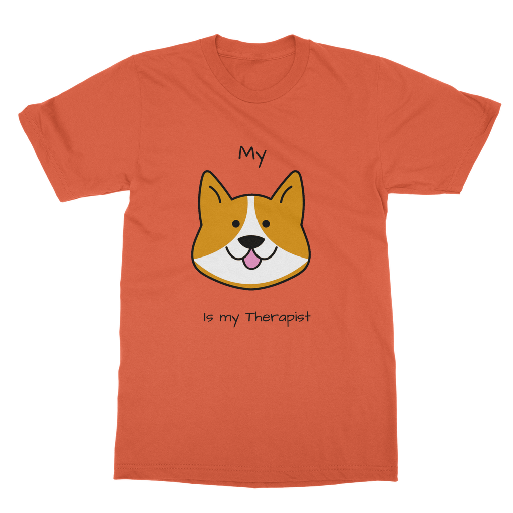 (Black) My Dog is my Therapist Classic Heavy Cotton Adult T-Shirt