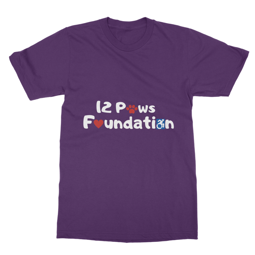 (White Lettering) 12 Paws Foundation Classic Adult T-Shirt