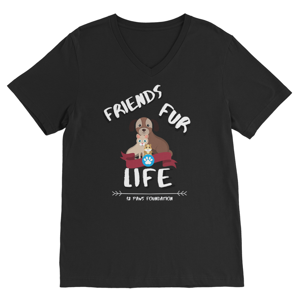 (White Lettering) Friends Fur Life Classic V-Neck T-Shirt