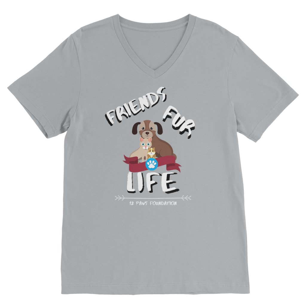 (White Lettering) Friends Fur Life Classic V-Neck T-Shirt