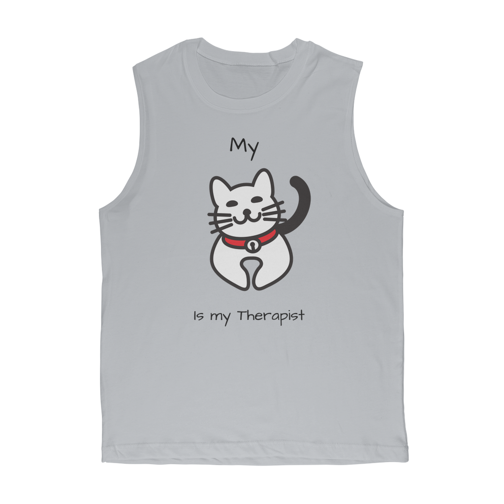 (Black) My Cat is My Therapist Classic Adult Muscle Top