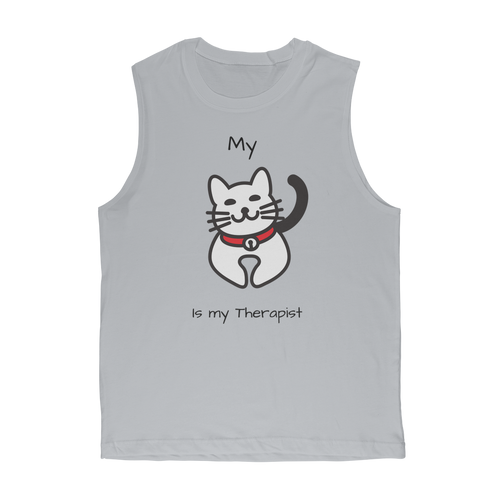 (Black) My Cat is My Therapist Classic Adult Muscle Top
