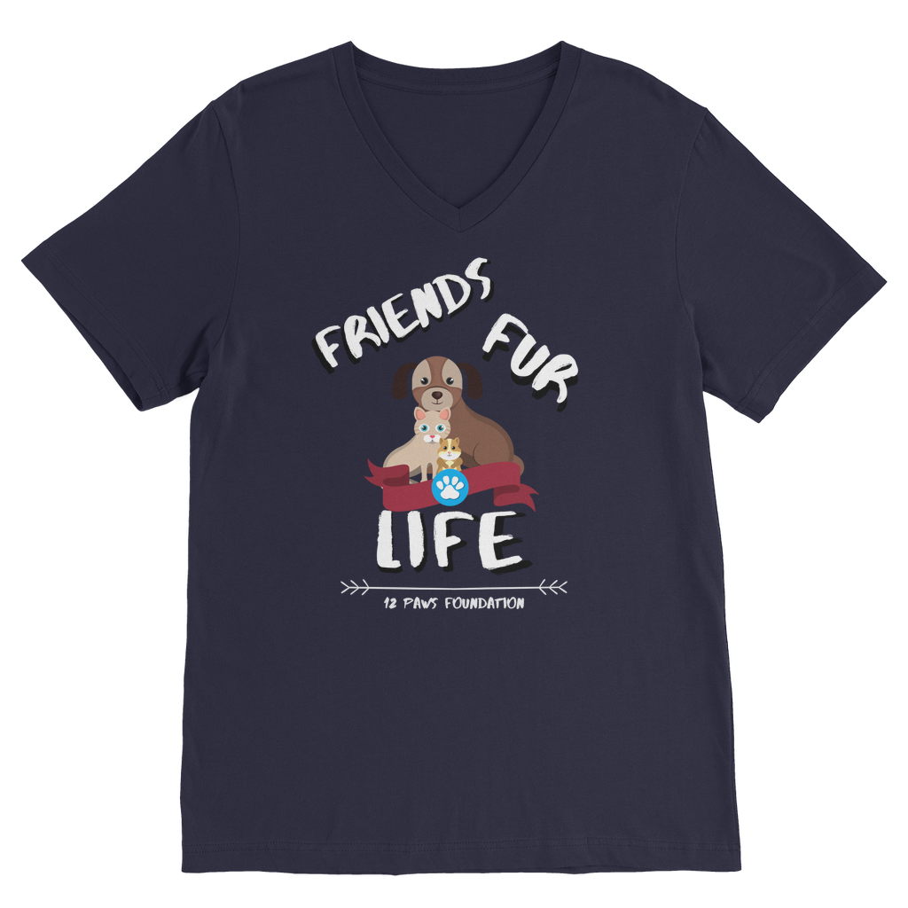 (White Lettering) Friends Fur Life Classic V-Neck T-Shirt