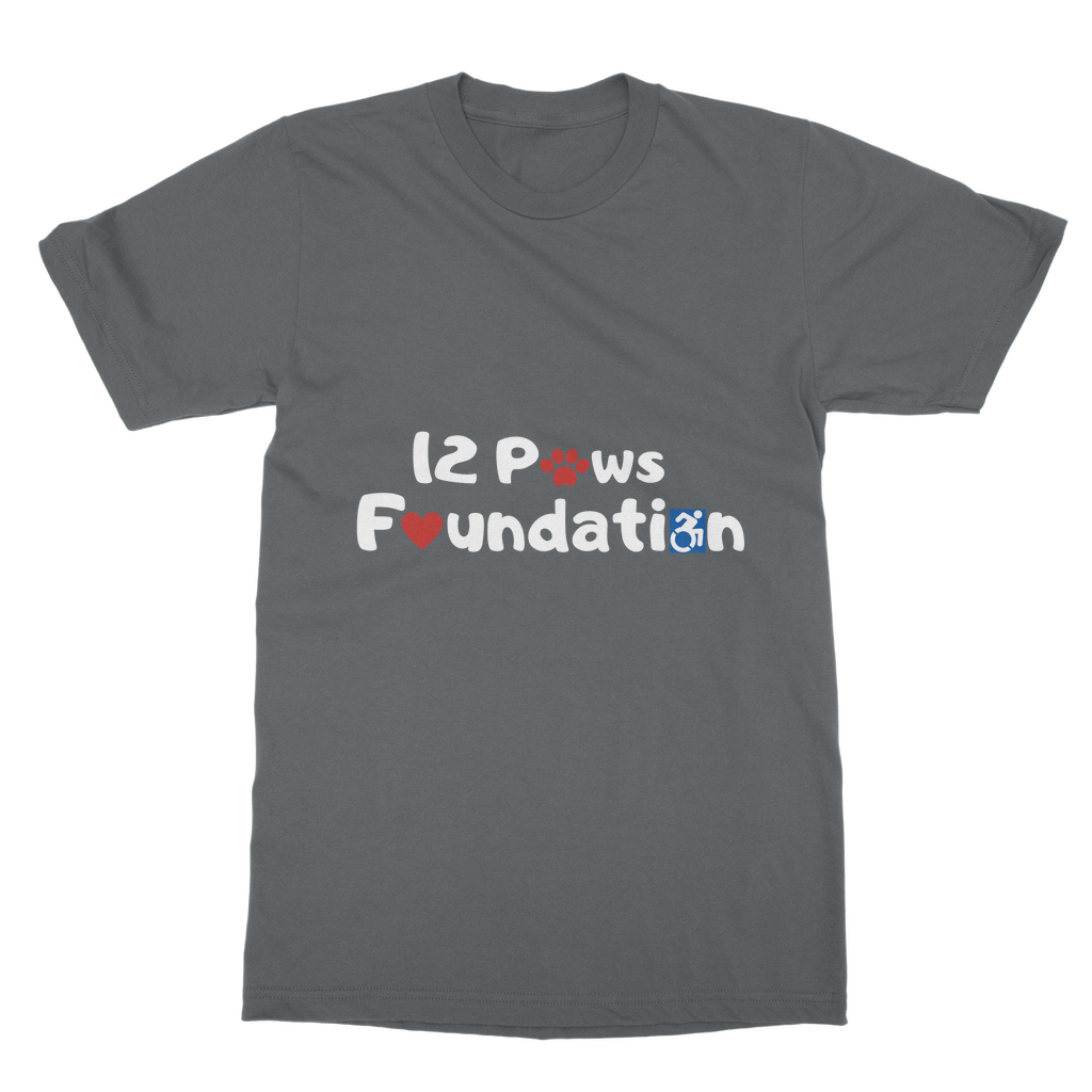 (White Lettering) 12 Paws Foundation Classic Adult T-Shirt