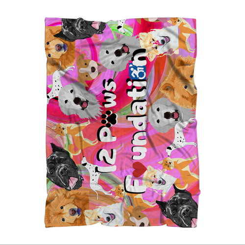 (Pink) 12 Paws Pattern Mask Sublimation Throw Blanket