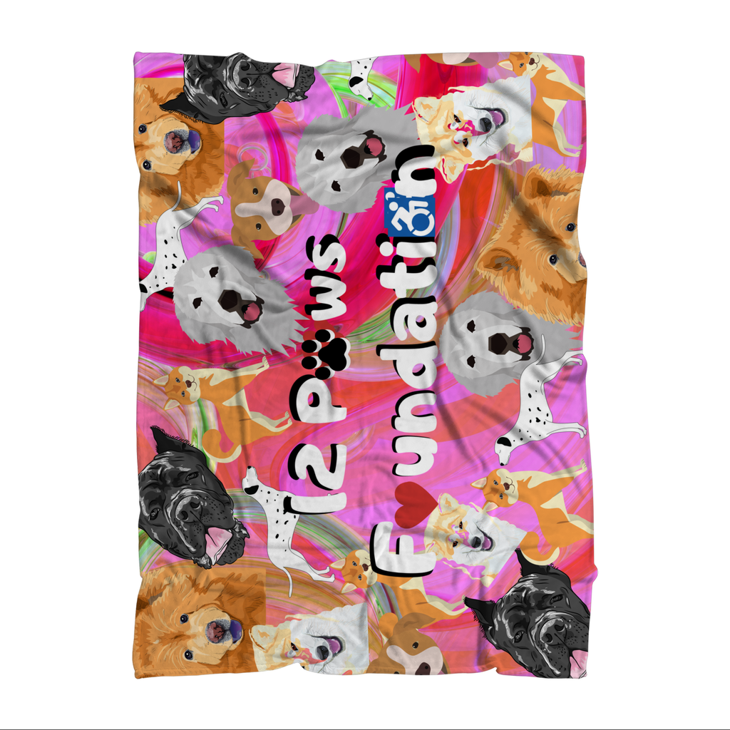 (Pink) 12 Paws Pattern Mask Sublimation Throw Blanket
