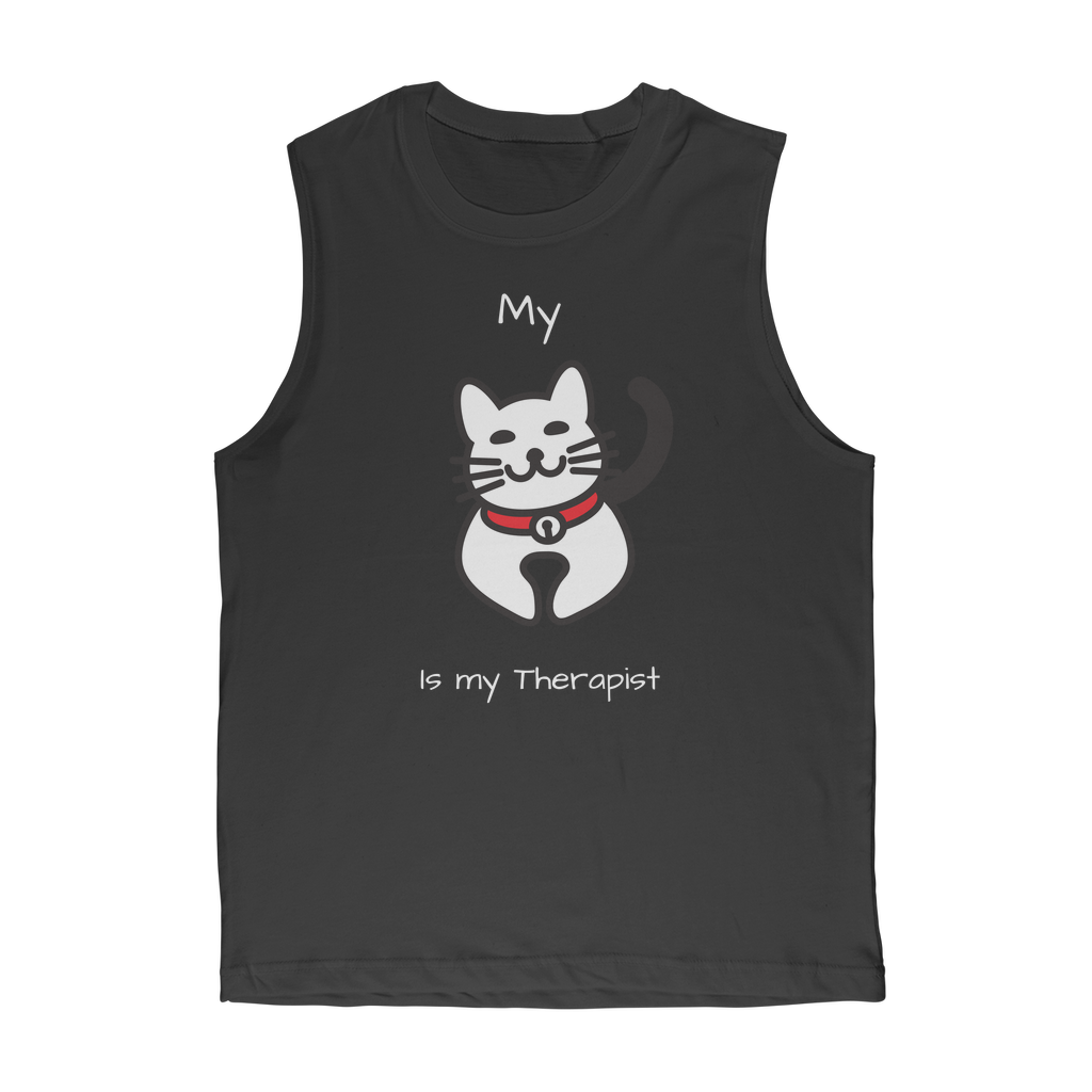 My Cat is My Therapist (White) Classic Adult Muscle Top