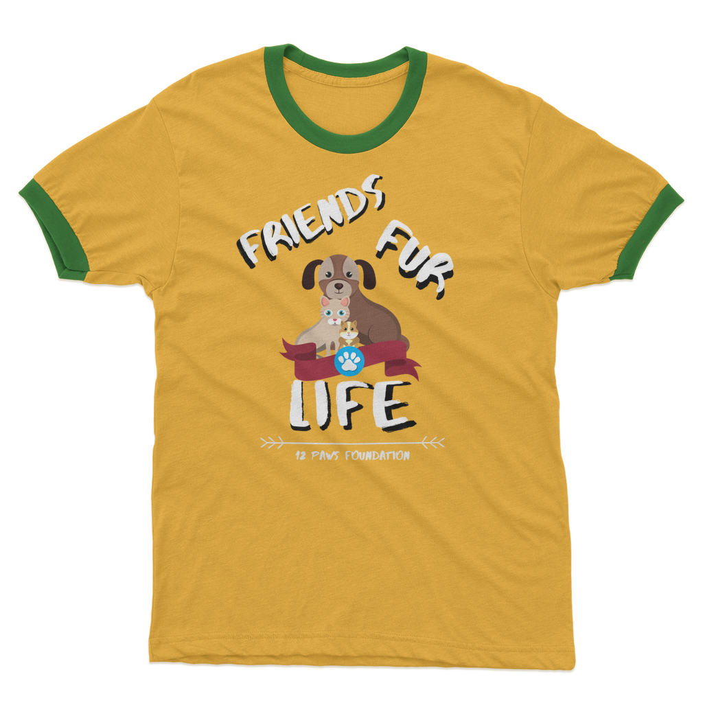 (White Lettering) Friends Fur Life Adult Ringer T-Shirt