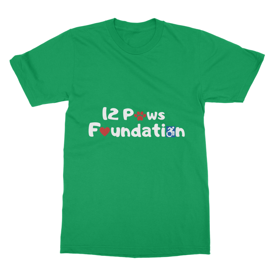 (White Lettering) 12 Paws Foundation Classic Adult T-Shirt