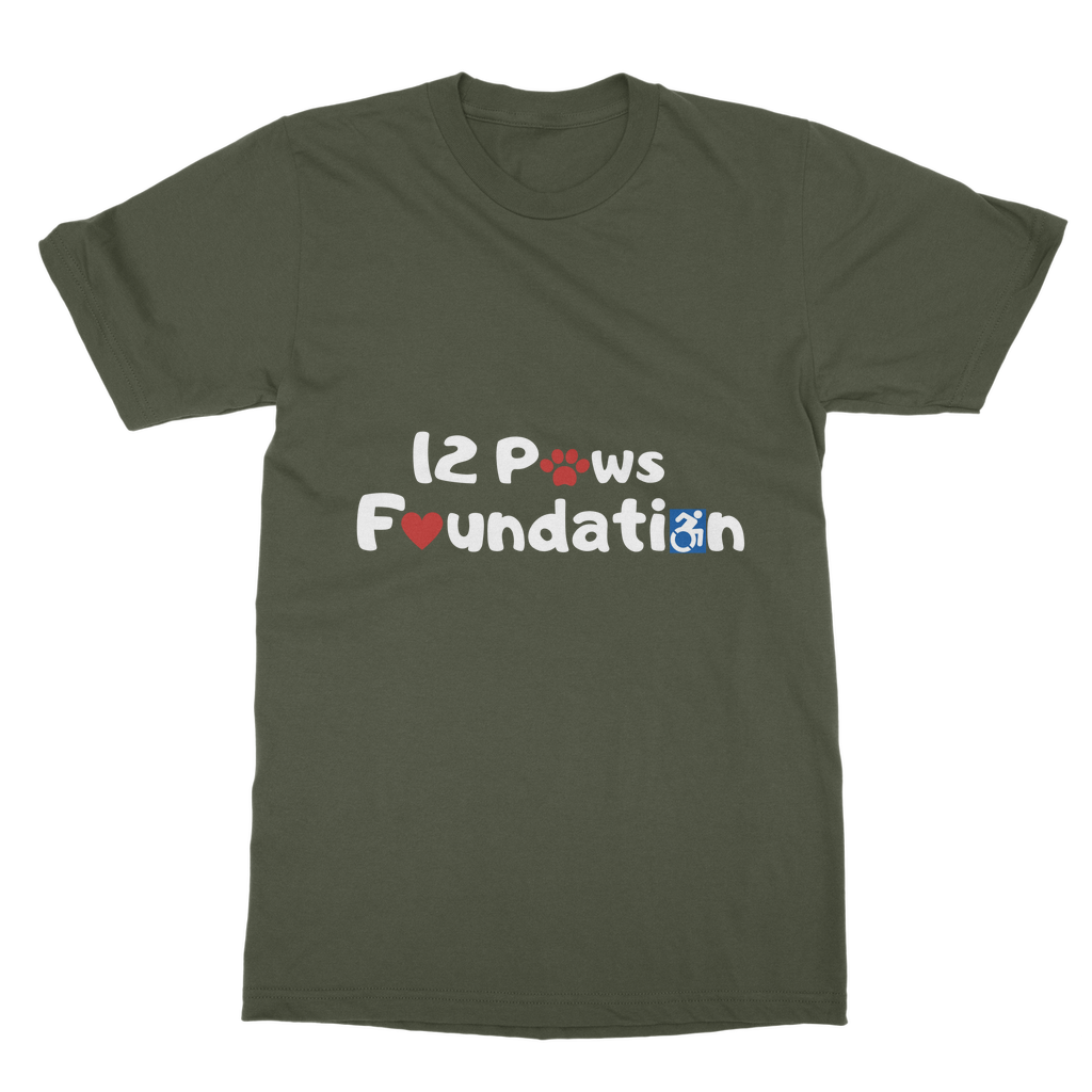 (White Lettering) 12 Paws Foundation Classic Adult T-Shirt