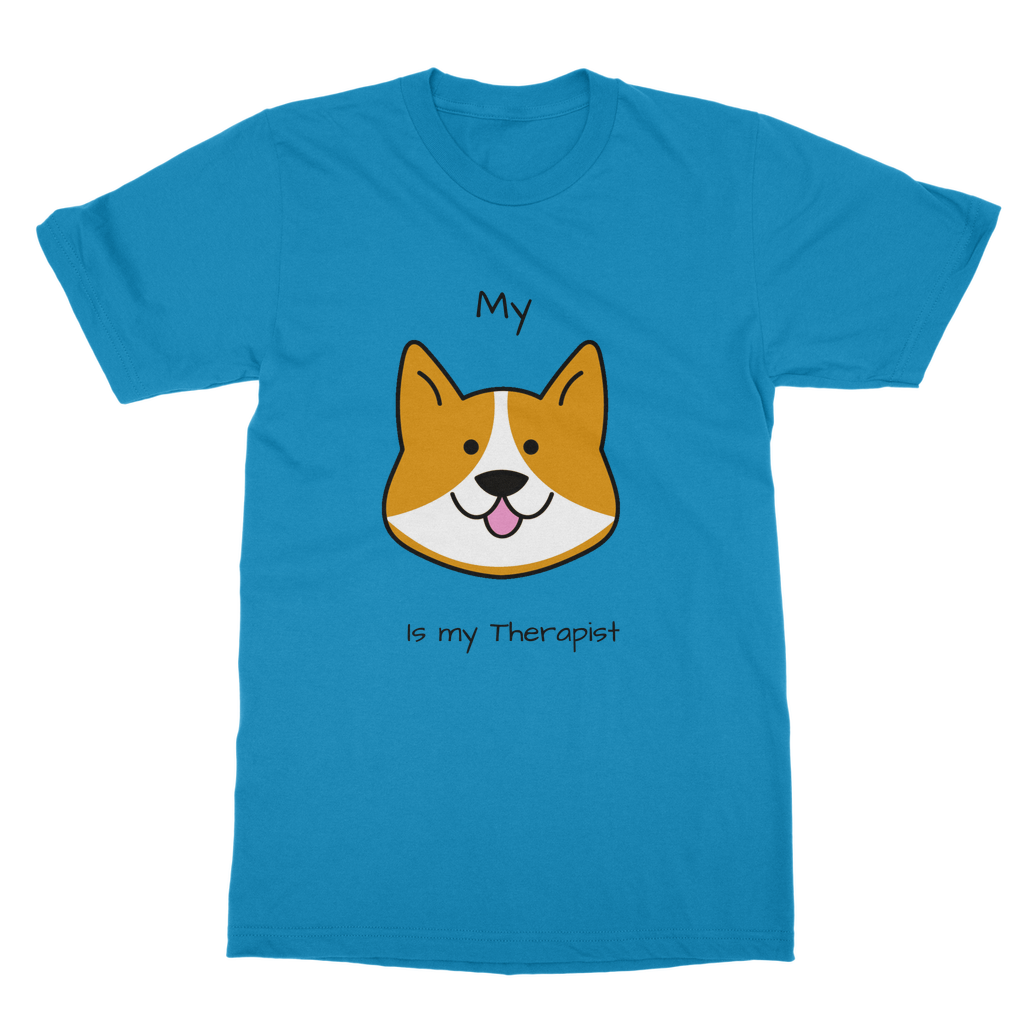 (Black) My Dog is my Therapist Classic Heavy Cotton Adult T-Shirt