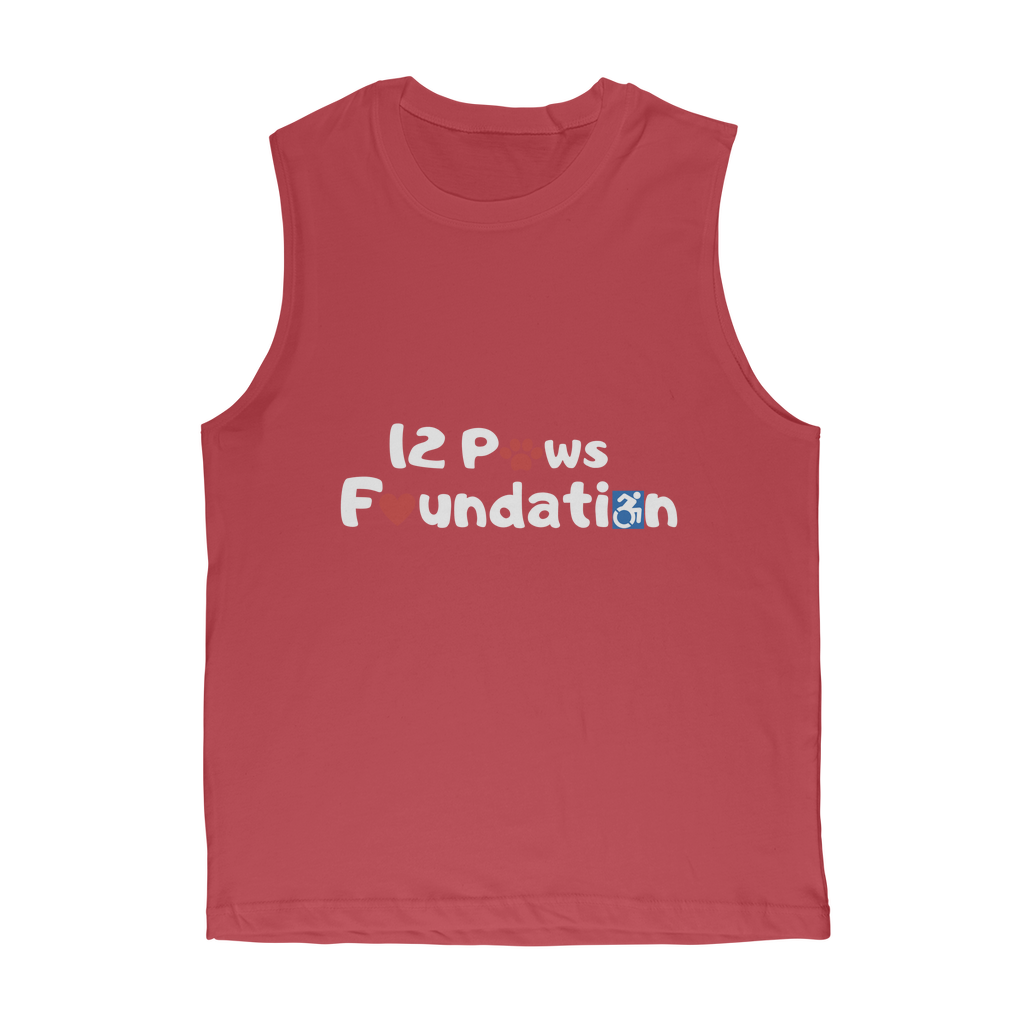 (White Lettering) 12 Paws Foundation Classic Adult Muscle Top