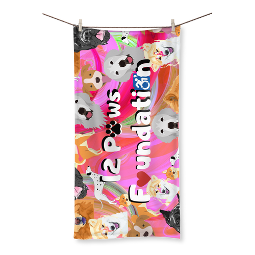 (Pink) 12 Paws Pattern Mask Sublimation All Over Towel