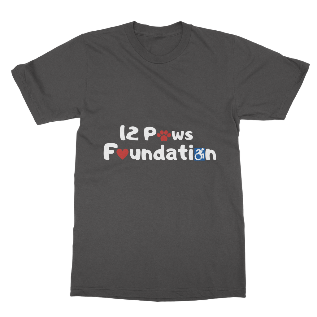 (White Lettering) 12 Paws Foundation Classic Adult T-Shirt