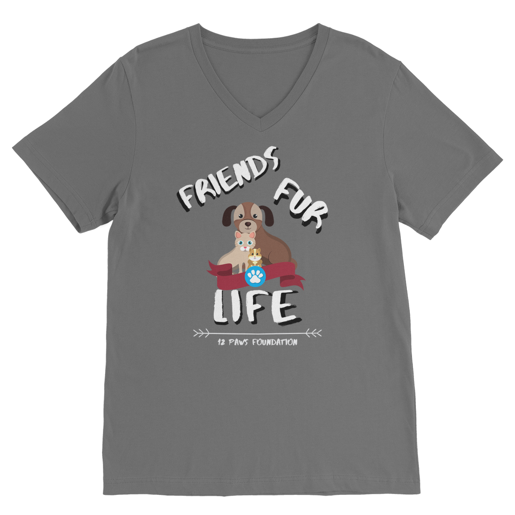 (White Lettering) Friends Fur Life Classic V-Neck T-Shirt