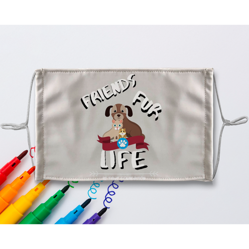 (White Lettering) Friends Fur Life Sublimation Colouring Face Mask