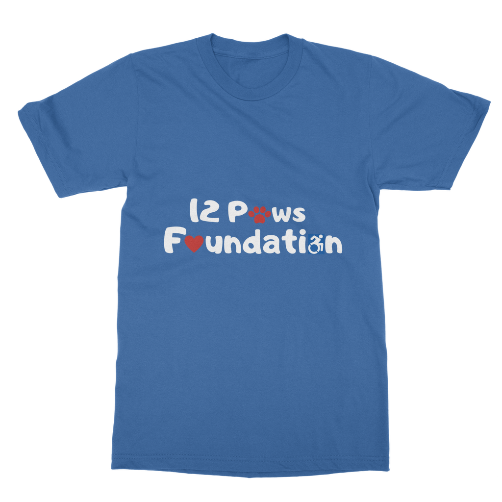 (White Lettering) 12 Paws Foundation Classic Adult T-Shirt