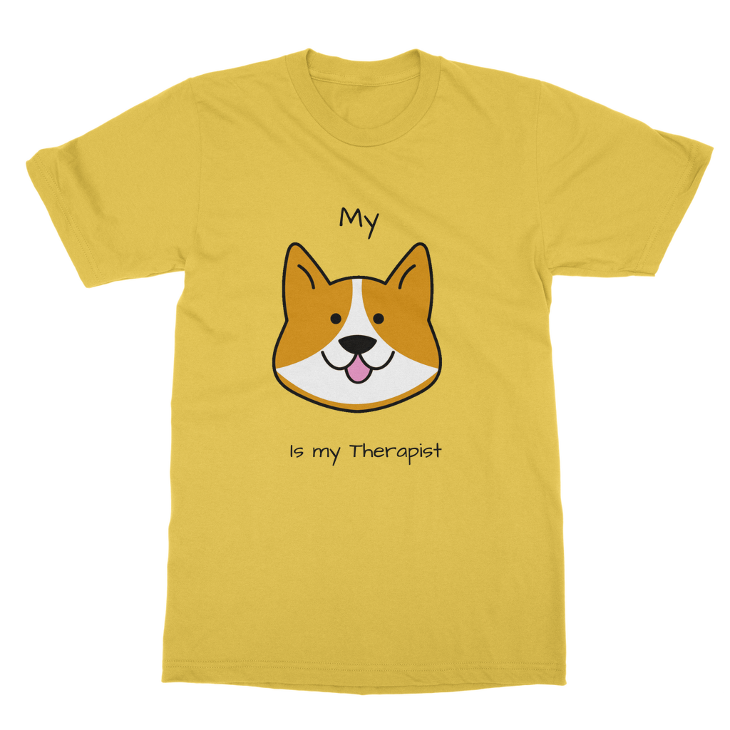 (Black) My Dog is my Therapist Classic Heavy Cotton Adult T-Shirt