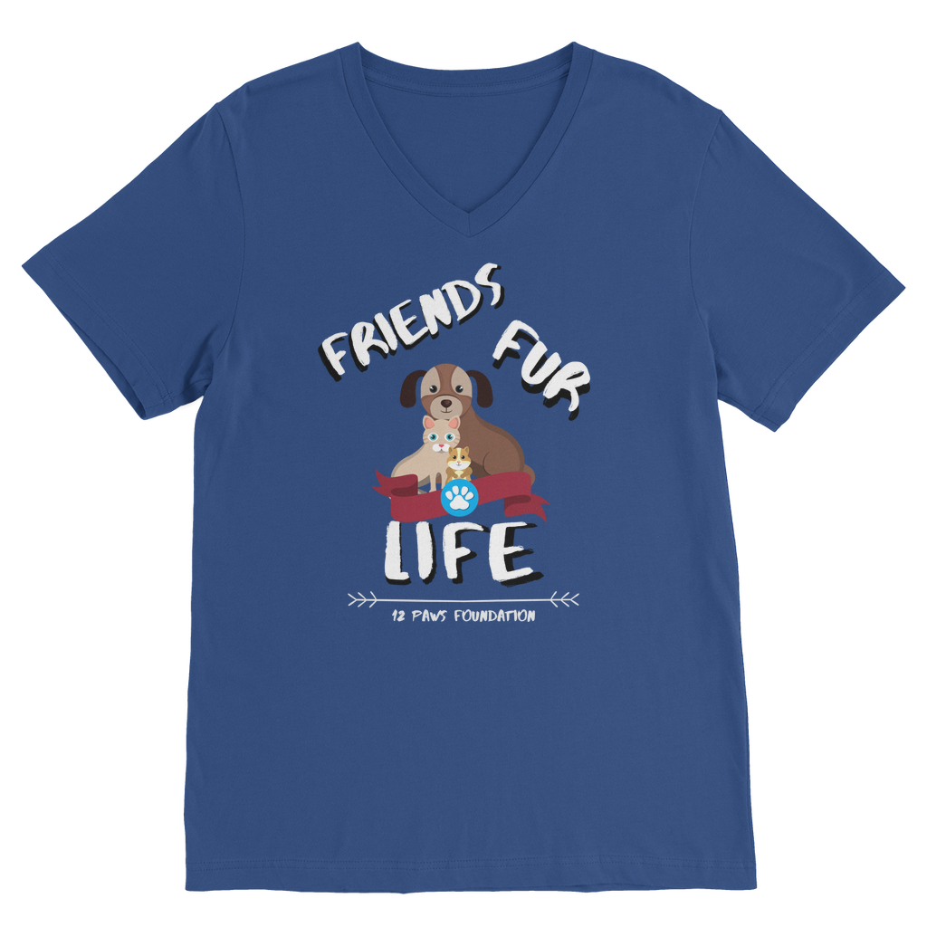(White Lettering) Friends Fur Life Classic V-Neck T-Shirt