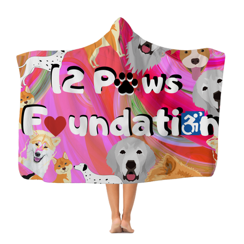 (Pink) 12 Paws Pattern Mask Classic Adult Hooded Blanket