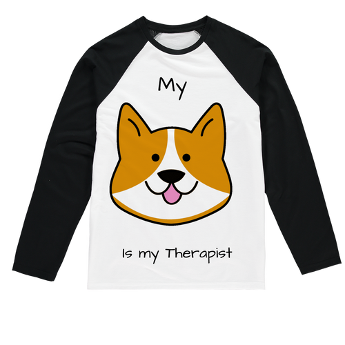 (Black) My Dog is my Therapist Sublimation Baseball Long Sleeve T-Shirt