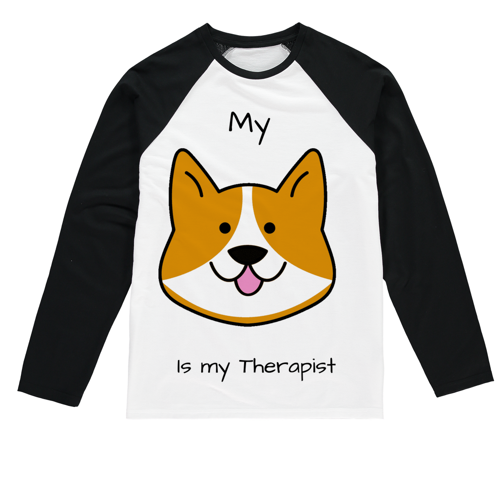 (Black) My Dog is my Therapist Sublimation Baseball Long Sleeve T-Shirt