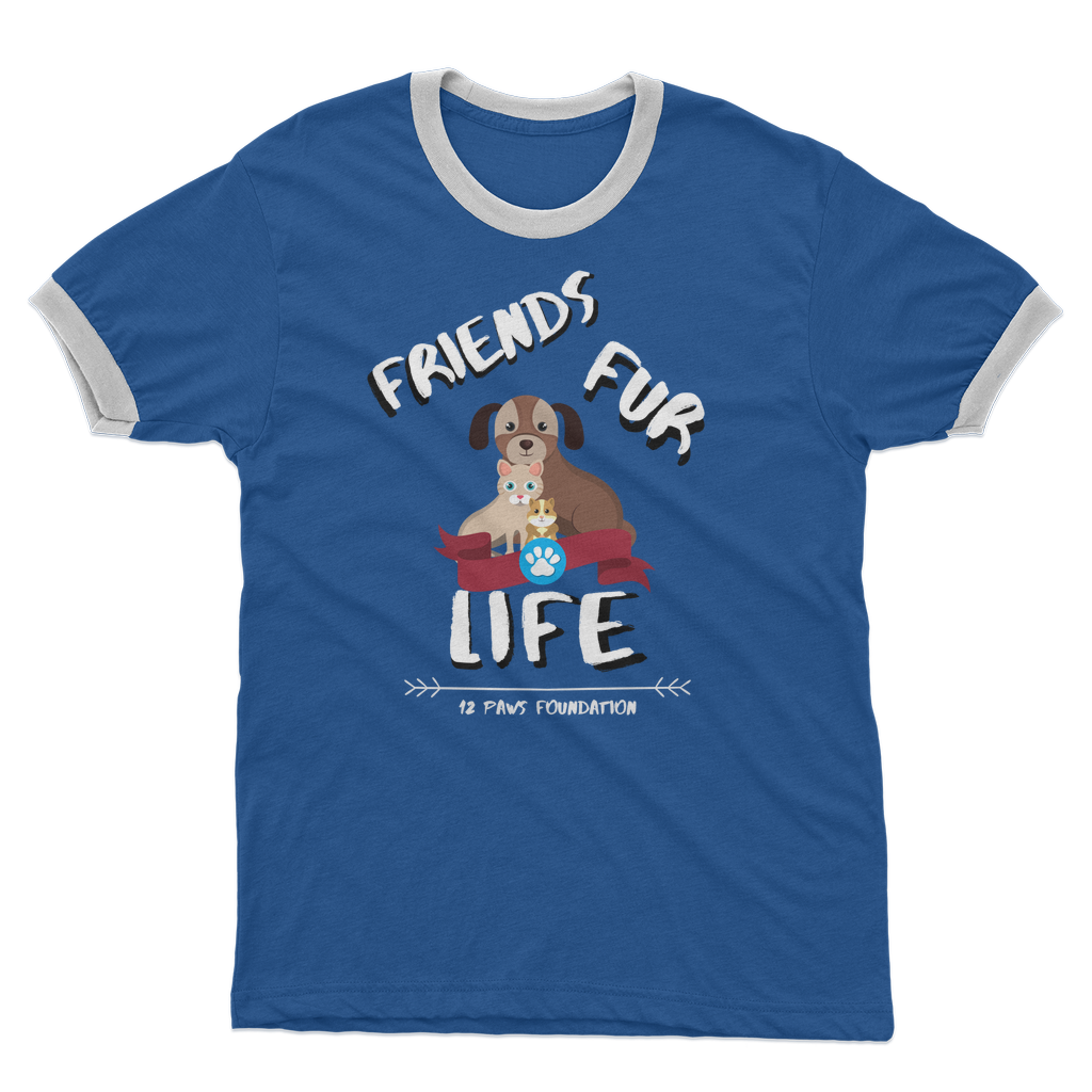 (White Lettering) Friends Fur Life Adult Ringer T-Shirt