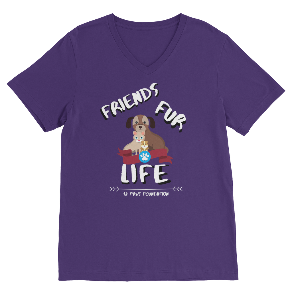 (White Lettering) Friends Fur Life Classic V-Neck T-Shirt