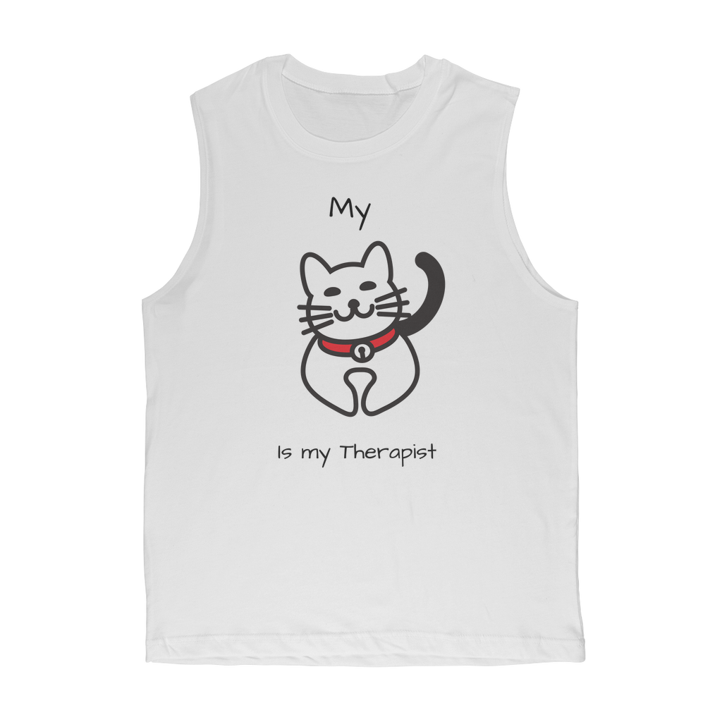 (Black) My Cat is My Therapist Classic Adult Muscle Top