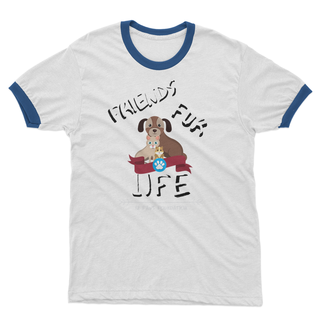 (White Lettering) Friends Fur Life Adult Ringer T-Shirt