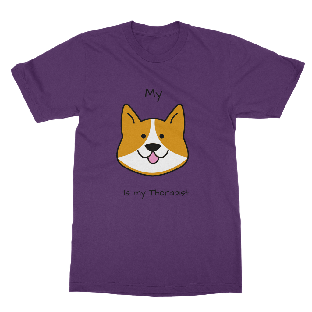 (Black) My Dog is my Therapist Classic Heavy Cotton Adult T-Shirt