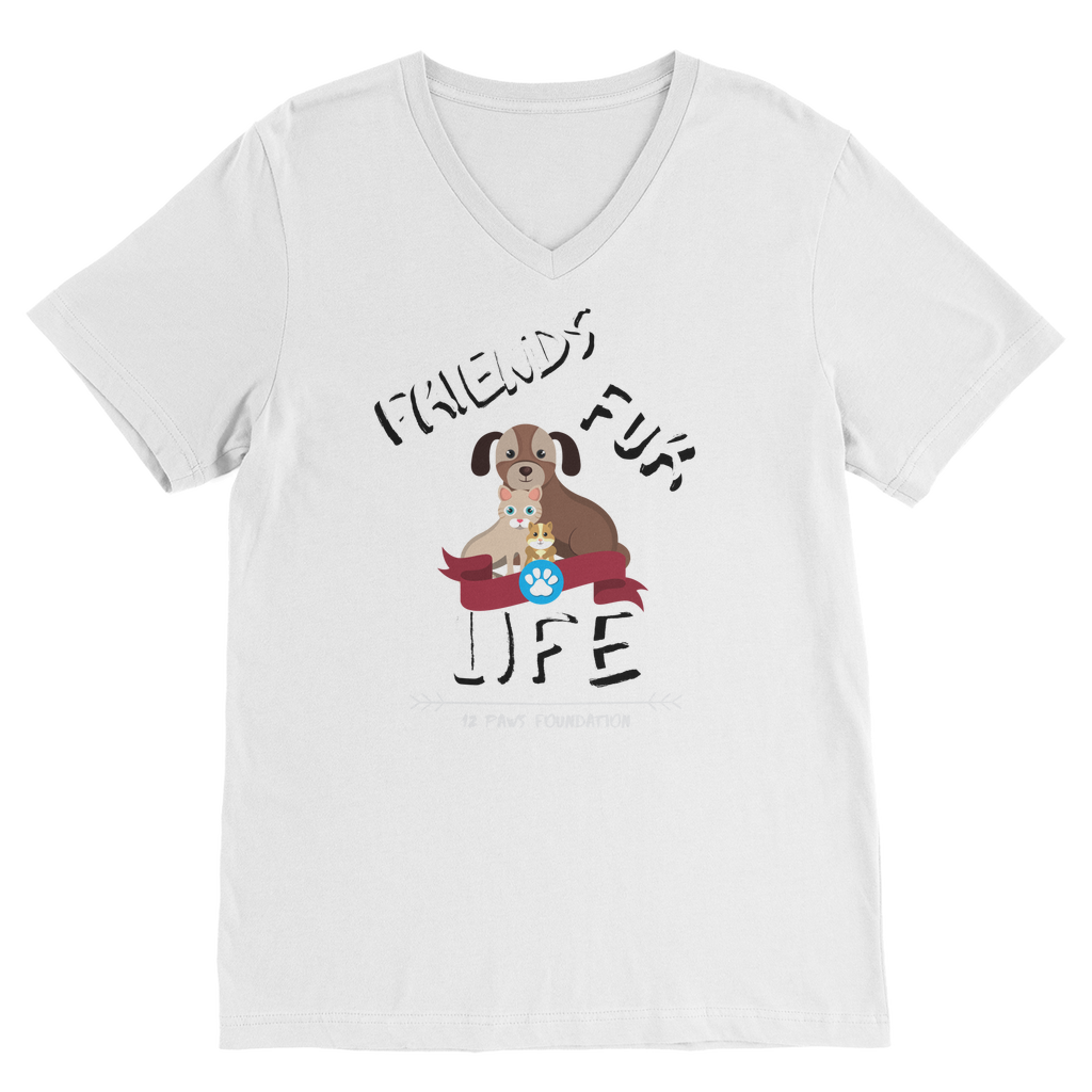 (White Lettering) Friends Fur Life Premium V-Neck T-Shirt