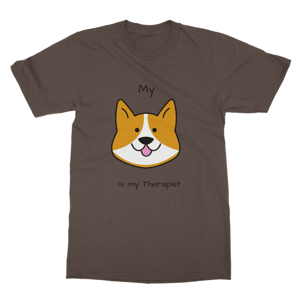 (Black) My Dog is my Therapist Classic Heavy Cotton Adult T-Shirt