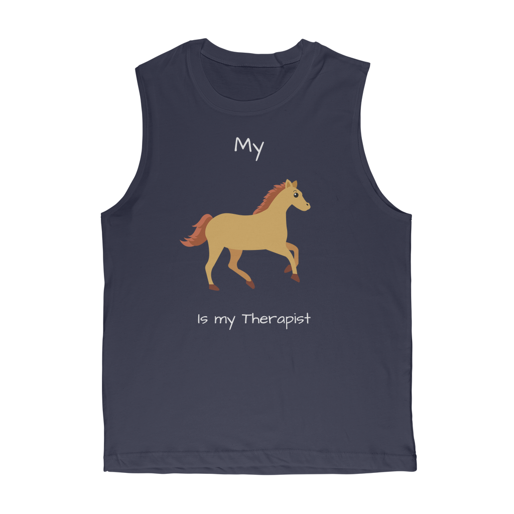 My Horse is My Therapist (White) Classic Adult Muscle Top