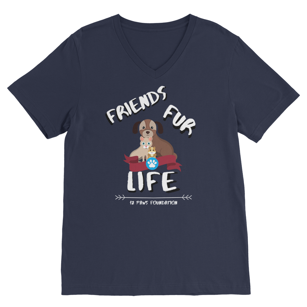 (White Lettering) Friends Fur Life Premium V-Neck T-Shirt