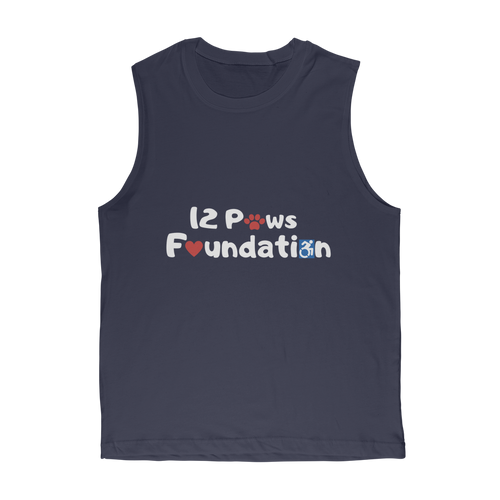 (White Lettering) 12 Paws Foundation Classic Adult Muscle Top
