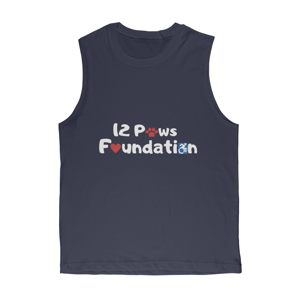 (White Lettering) 12 Paws Foundation Classic Adult Muscle Top