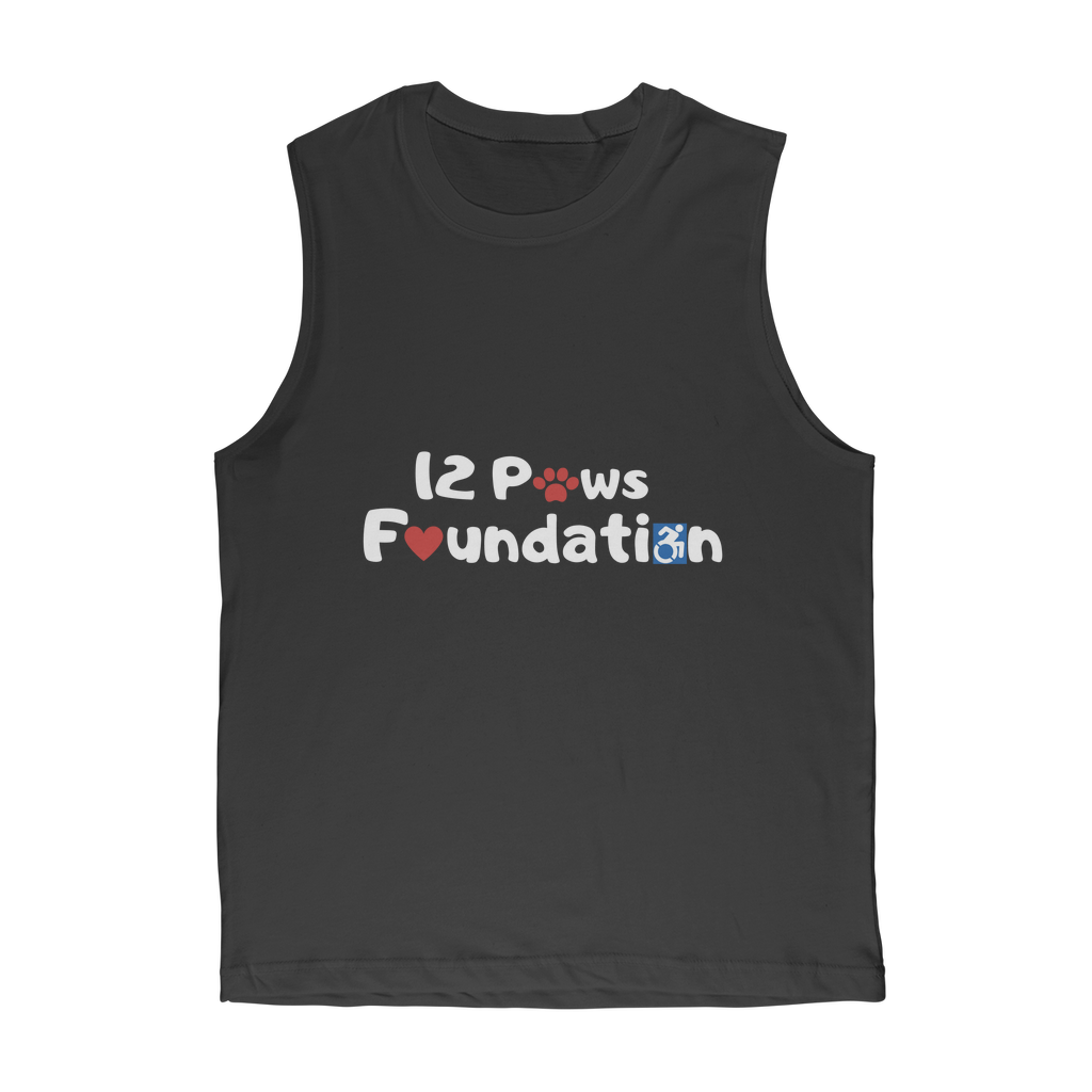 (White Lettering) 12 Paws Foundation Classic Adult Muscle Top