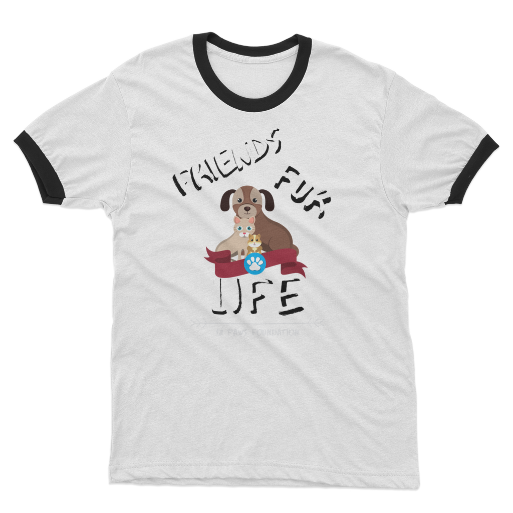 (White Lettering) Friends Fur Life Adult Ringer T-Shirt