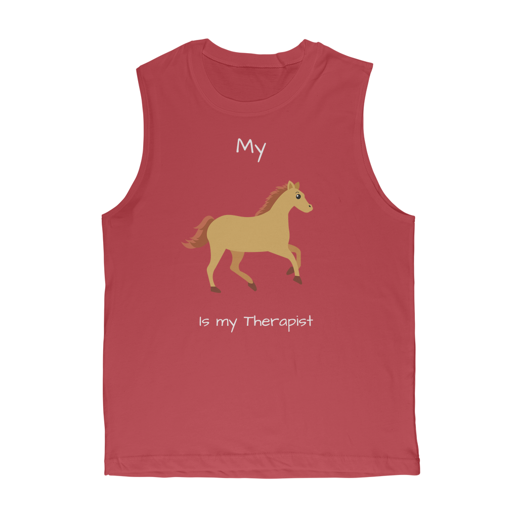My Horse is My Therapist (White) Classic Adult Muscle Top