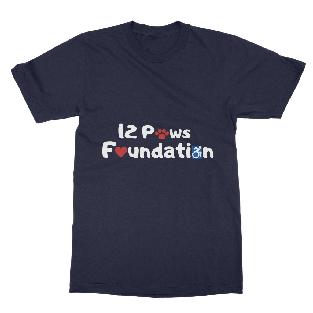 (White Lettering) 12 Paws Foundation Classic Adult T-Shirt