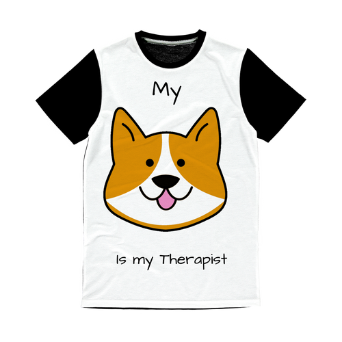 (Black) My Dog is my Therapist Classic Sublimation Panel T-Shirt