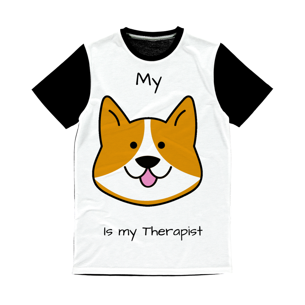 (Black) My Dog is my Therapist Classic Sublimation Panel T-Shirt