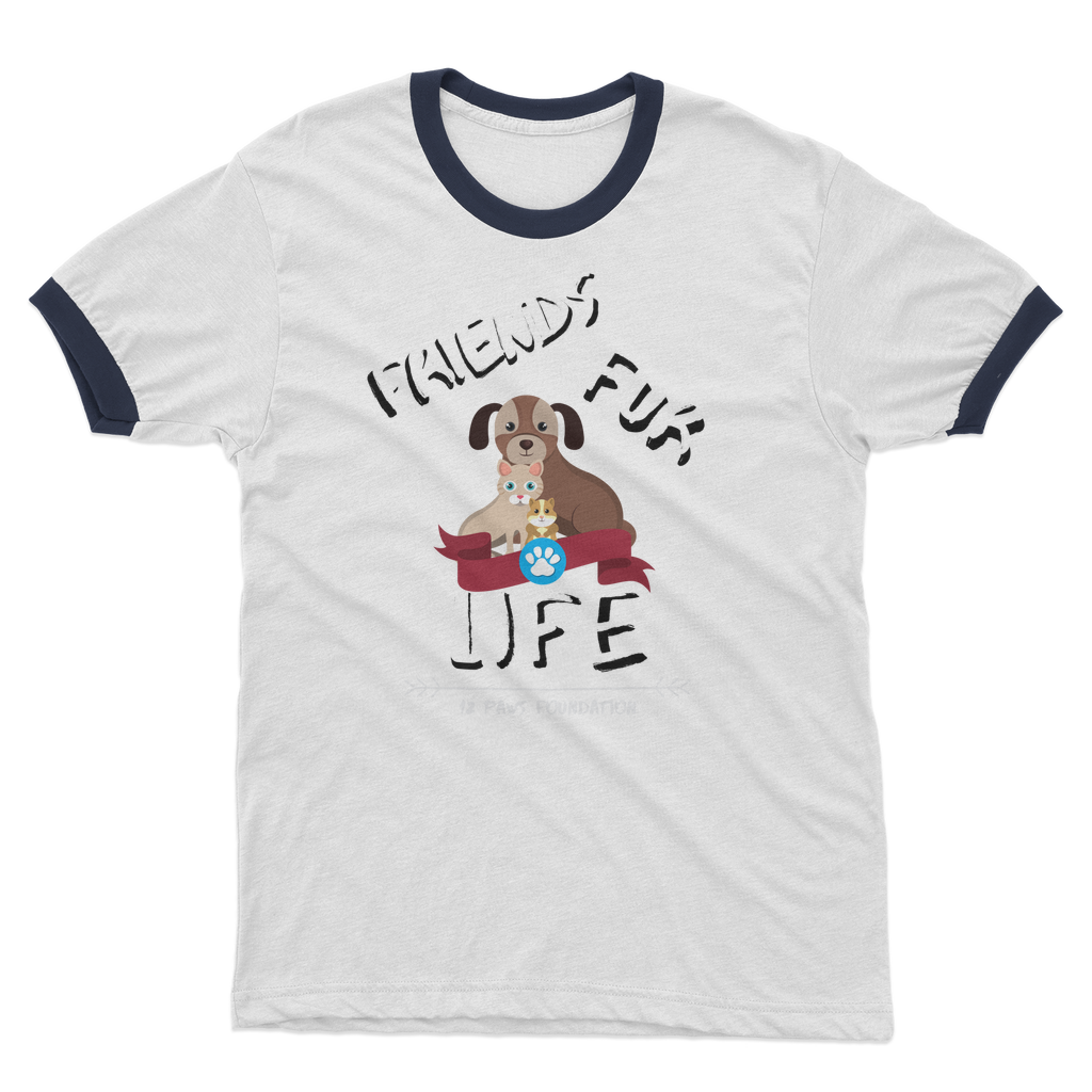 (White Lettering) Friends Fur Life Adult Ringer T-Shirt