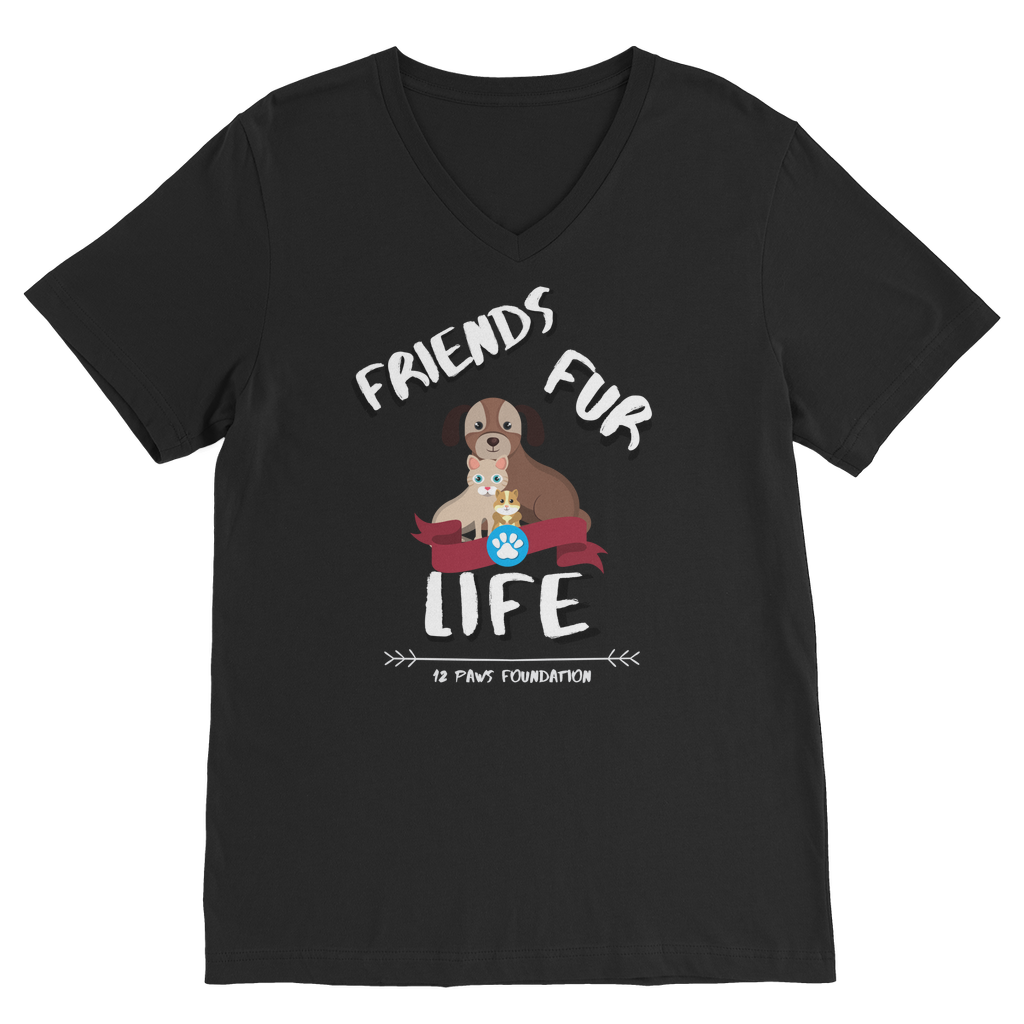 (White Lettering) Friends Fur Life Premium V-Neck T-Shirt