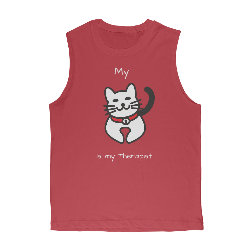 My Cat is My Therapist (White) Classic Adult Muscle Top