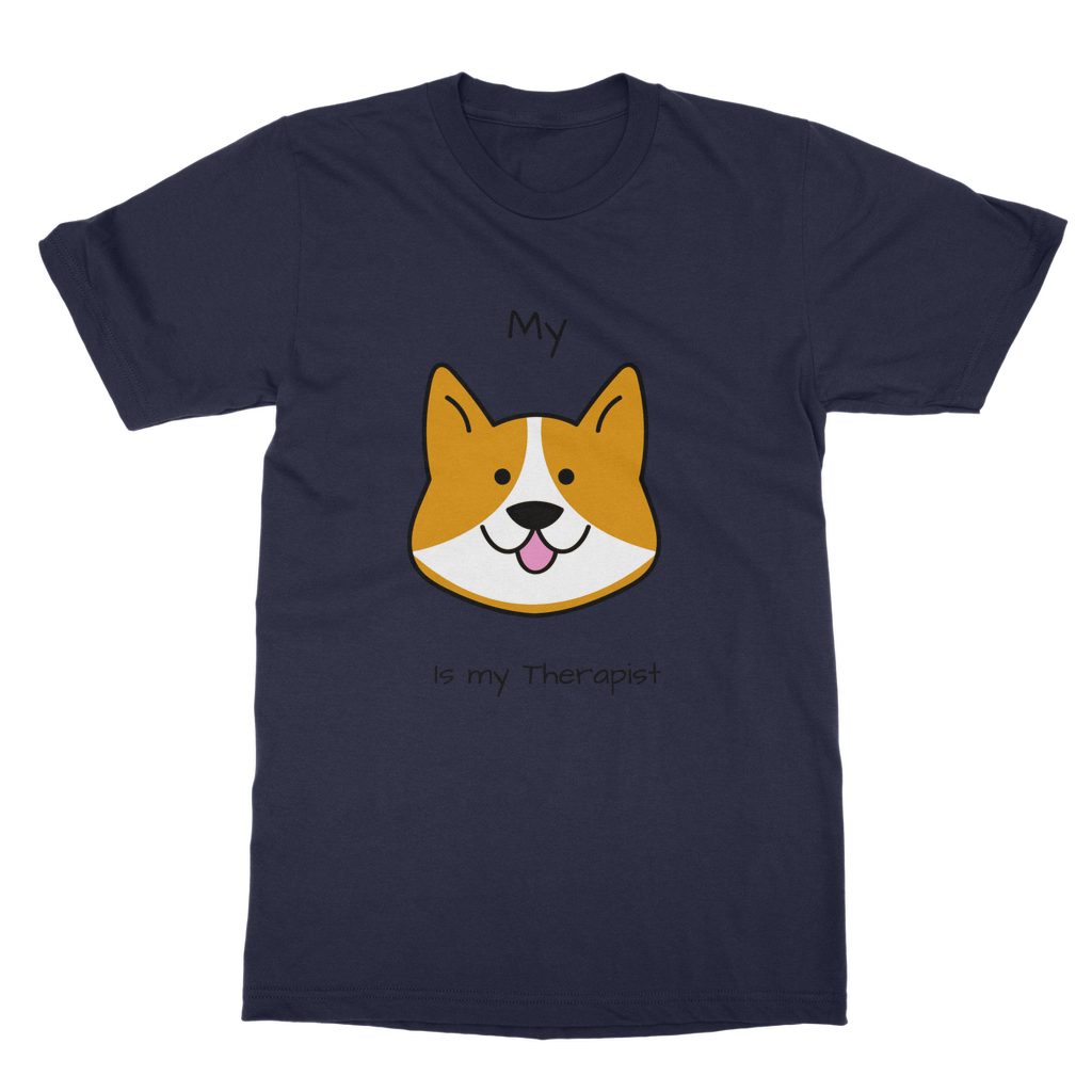 (Black) My Dog is my Therapist Classic Heavy Cotton Adult T-Shirt