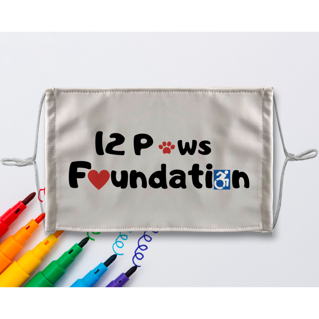 (Black Lettering) 12 Paws Foundation Sublimation Colouring Face Mask