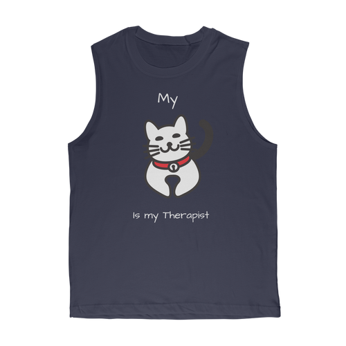 My Cat is My Therapist (White) Classic Adult Muscle Top